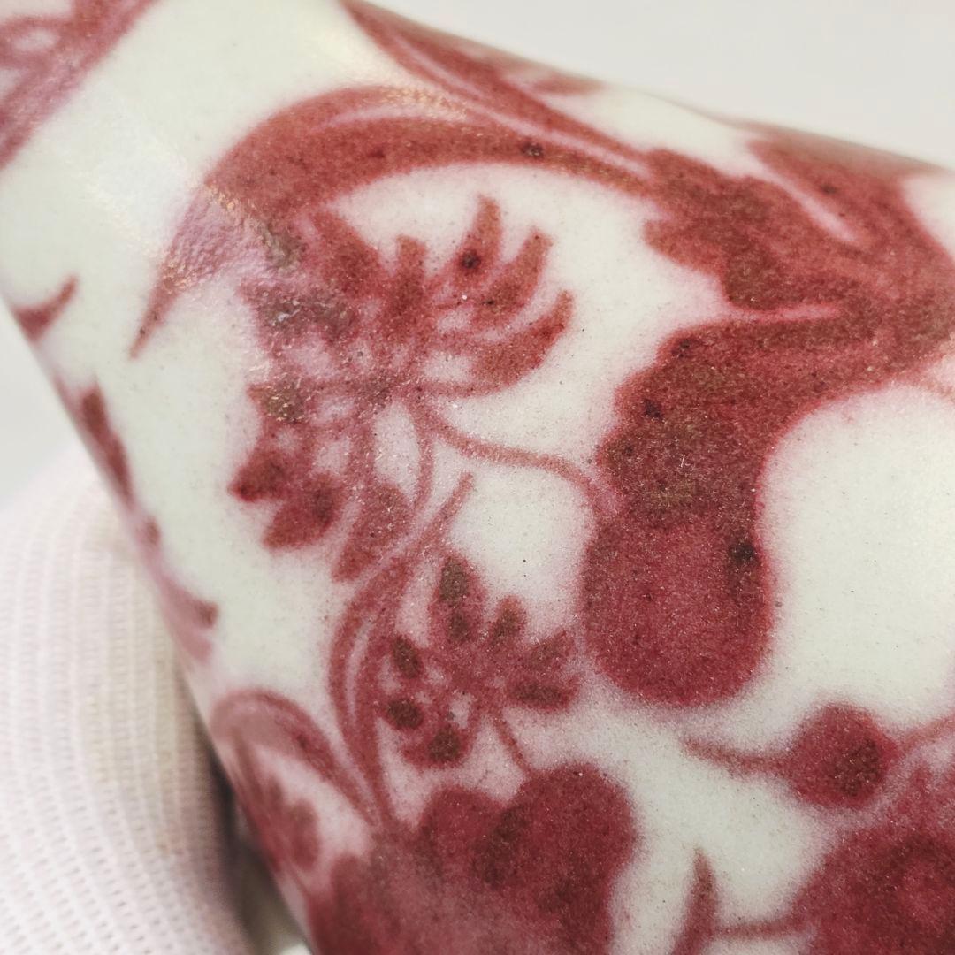 舶来品 中国古磁 返緑 釉裏紅 手絵鴛鴦戯水図 玉壺春 酒器 花瓶 置物 火石紅