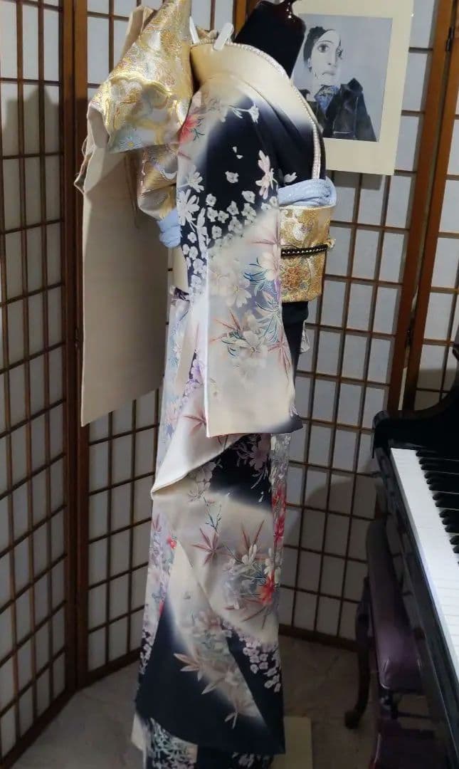 378 シンデレラみたいな　ふんわり　優しいお花柄　正絹振り袖7点フルセット