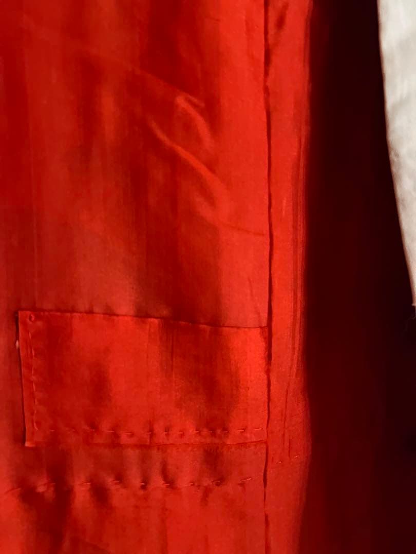 5303◆古布時代古裂アンティーク長襦袢朱色絞り染雲織柄赤に扇面松コレクションに