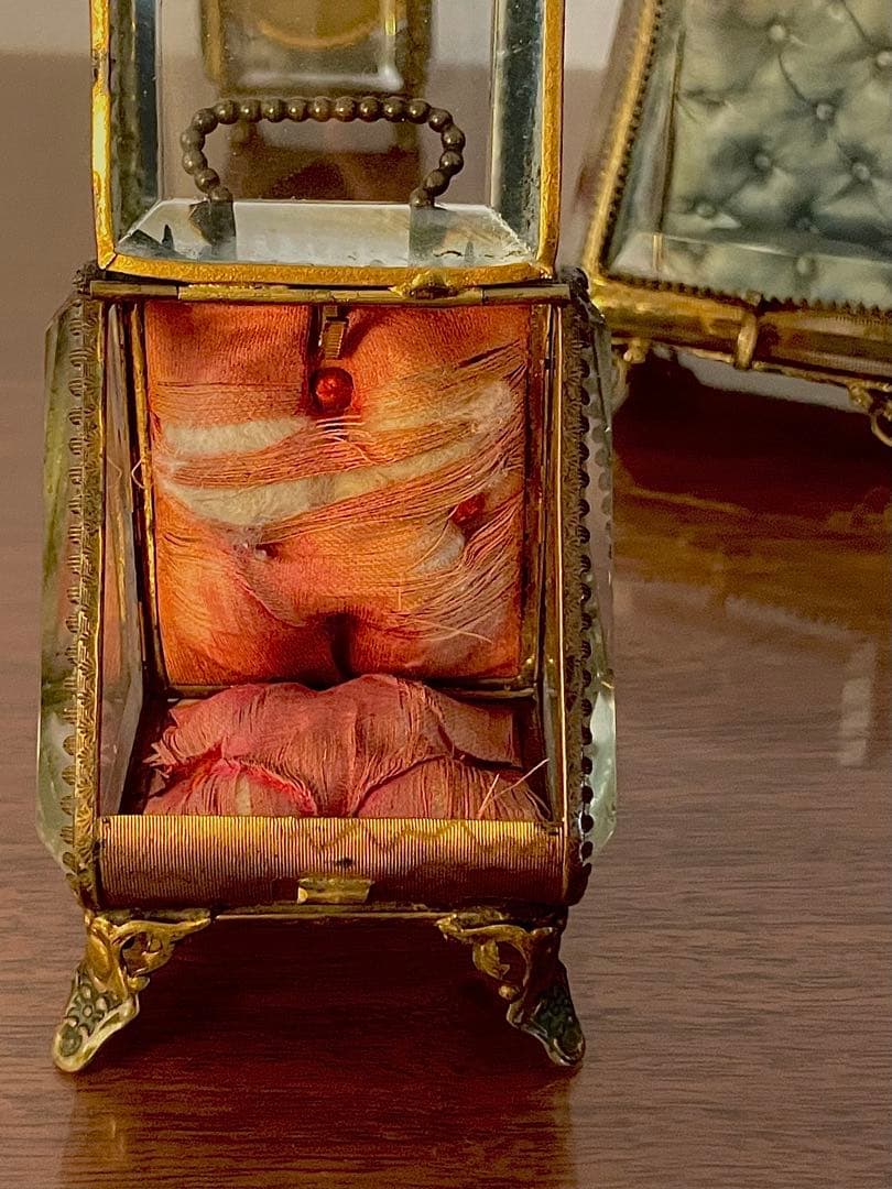 フランス　アンティーク　ジュエリー　ケース　ボックス　懐中時計　真鍮　ガラス