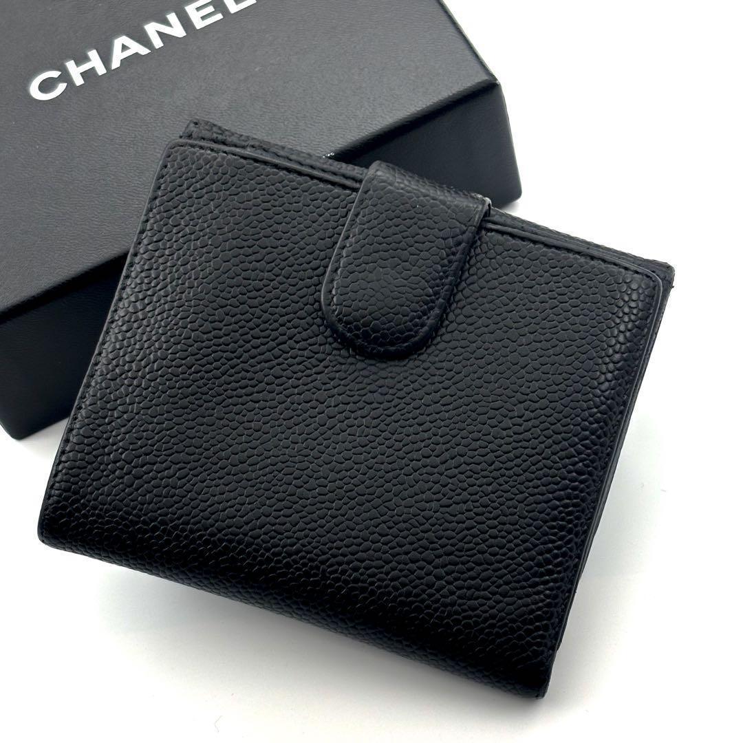 【美品✨】シャネル 財布 ココステッチ キャビア Wホック 二つ折 BL