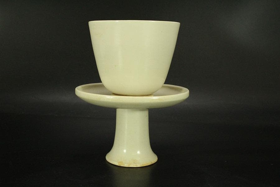 中国美術 白磁 碗 碗台 二件揃 φ12.5cm(LC512)