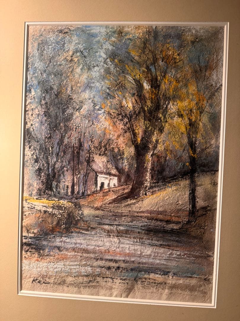 川村啓子 水彩画 公園 20号 額装済み 水彩連盟会員 箱あり