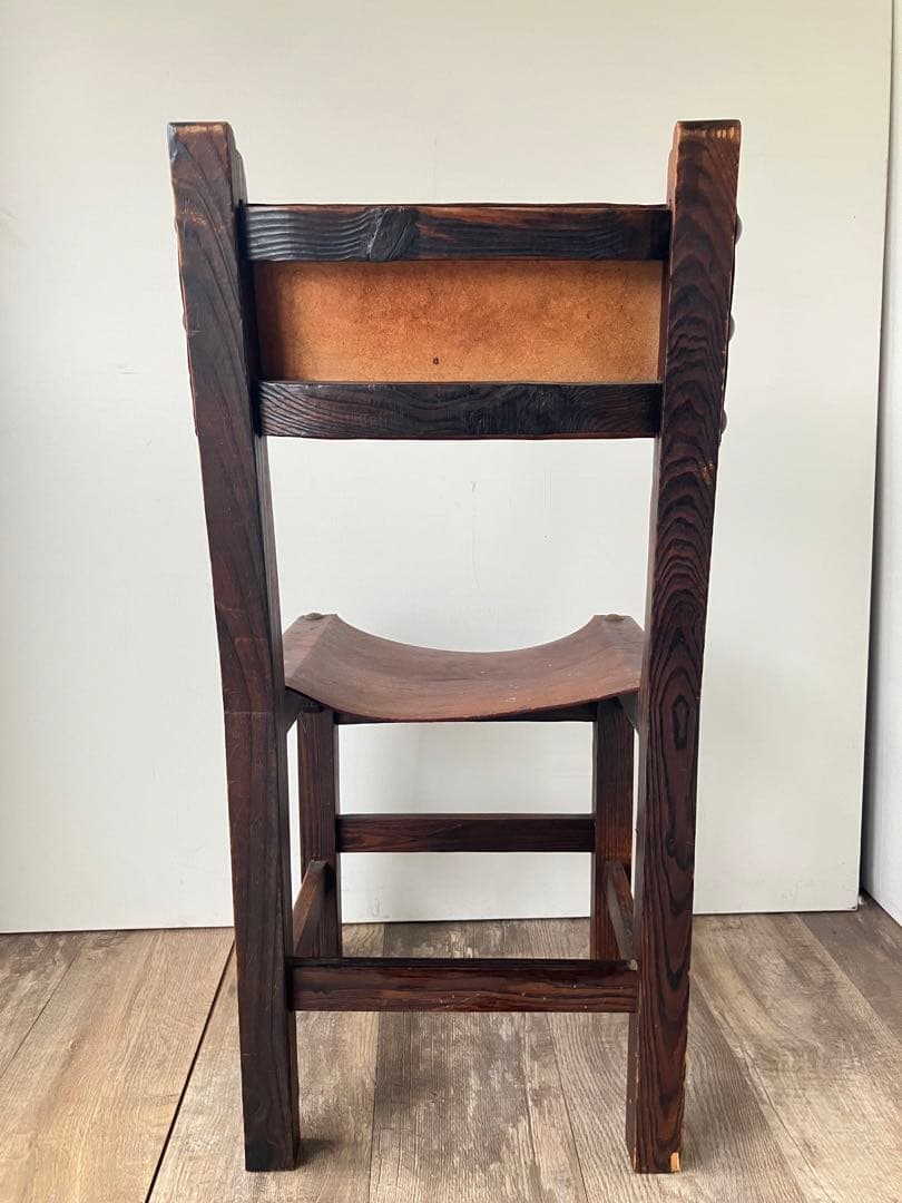 アンティーク　レザーチェア　本革張り　鋲打