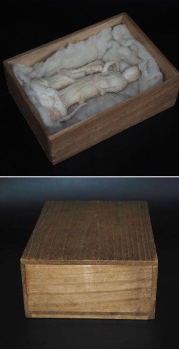 送料無料　古い白石彫刻 龍頭観音菩薩立像 箱付 中国古玩 仏教美術