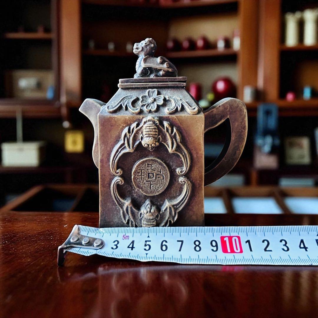 中国古美術 貔貅 嘉慶通寶蝙蝠 瑞獣文 縁起古銅急須 金運招来 書道具 墨壺水滴