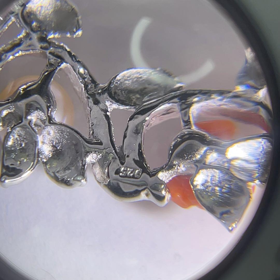 美品！アコヤ真珠×赤珊瑚 薔薇彫刻 シルバーブローチ＆ペンダントトップ 925