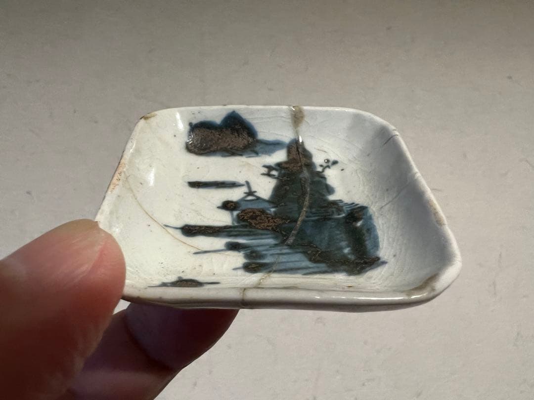 江戸時代 染付紅皿 出羽 古伊万里 山水文様 豆皿 小皿 骨董 古美術