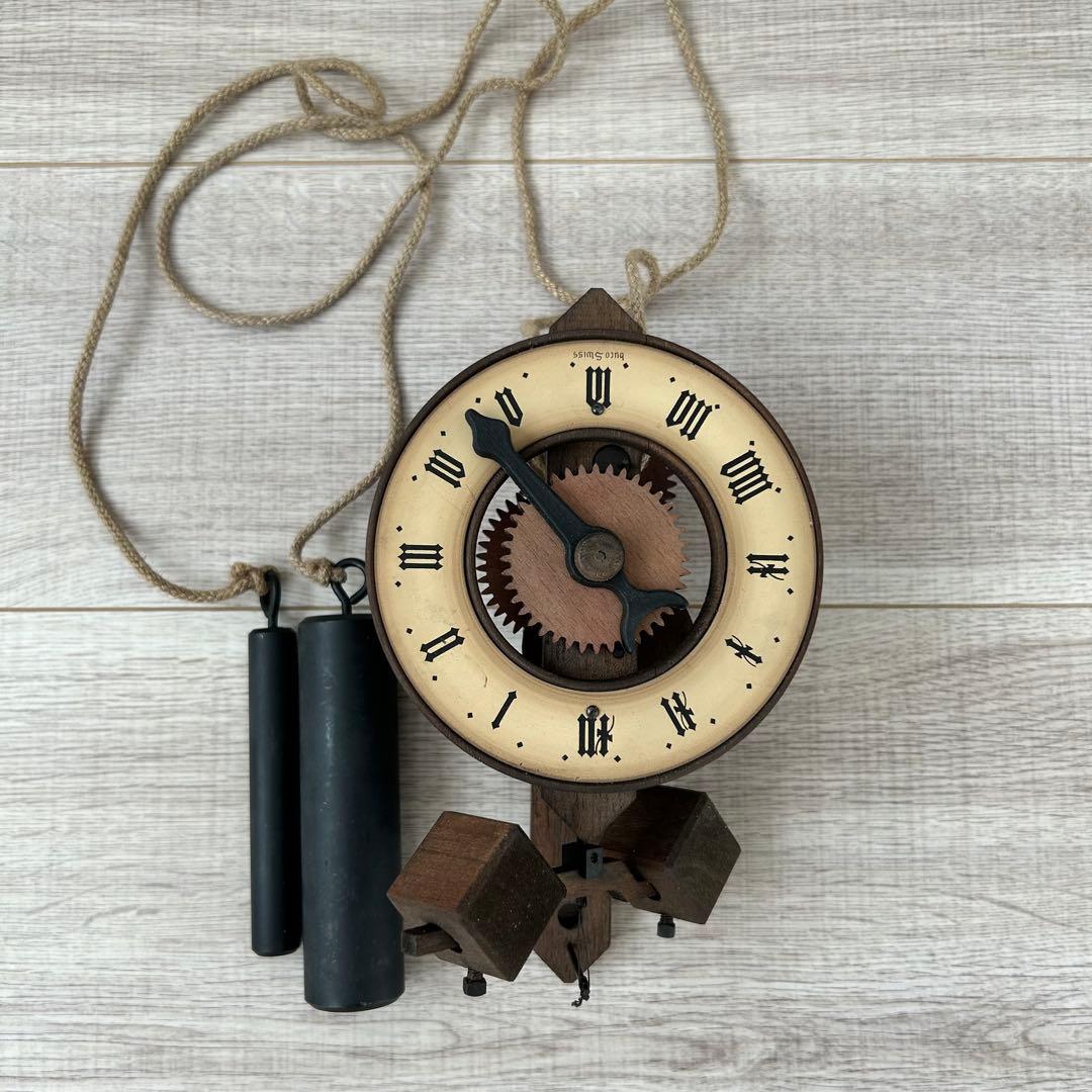 木製 アンティーク 振り子 置時計 Bauman swiss スイス製　時計