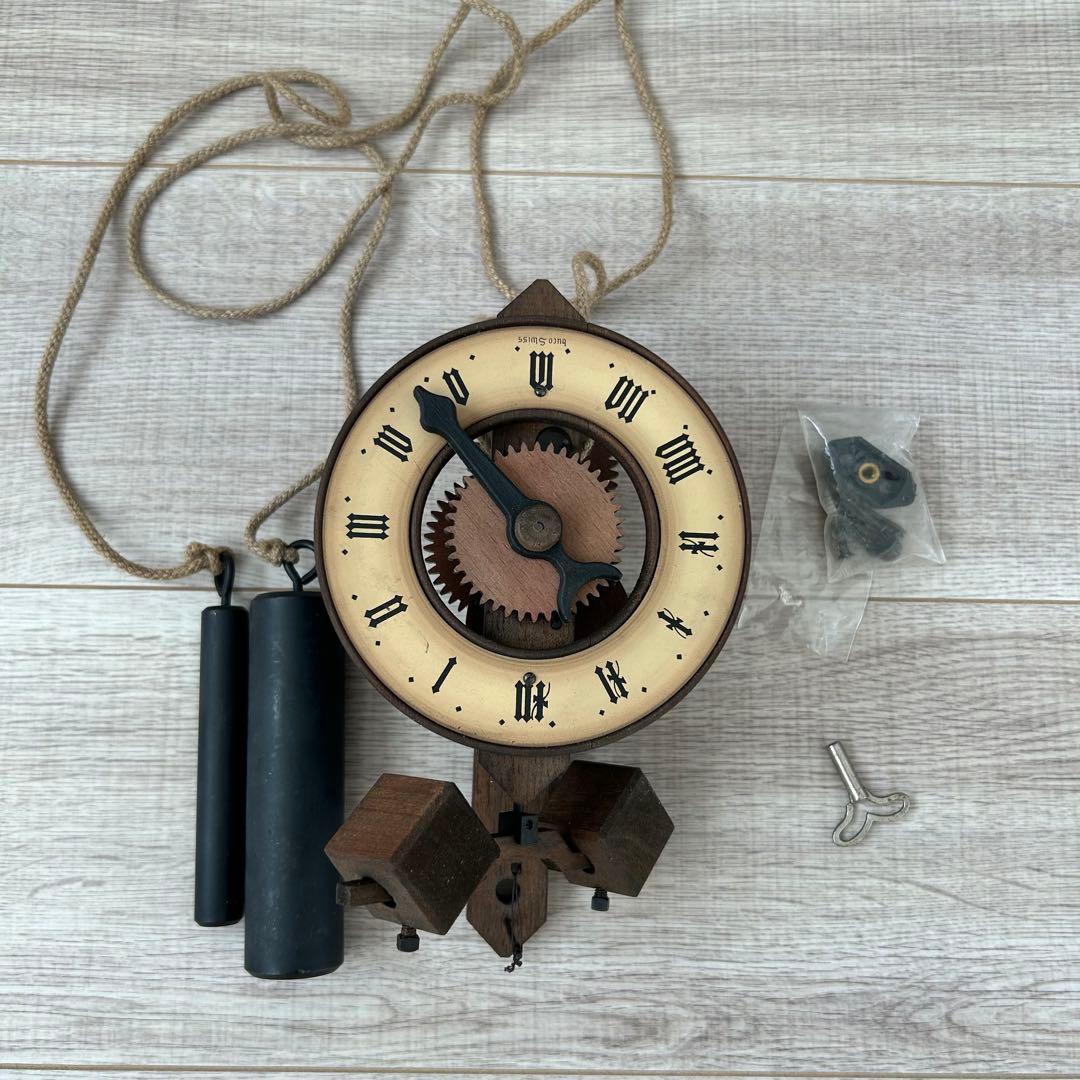 木製 アンティーク 振り子 置時計 Bauman swiss スイス製　時計