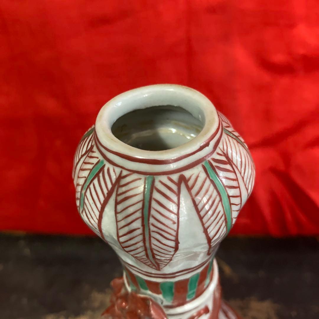 中国　色絵　蒜頭瓶　童子図　大明隆慶年造銘