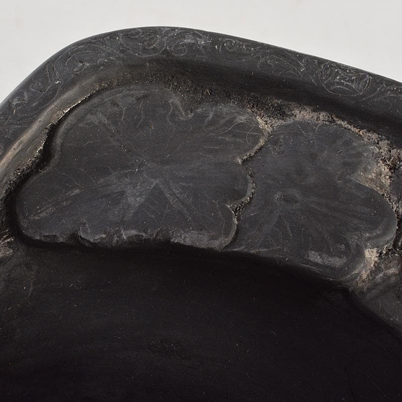 中国　書道具　花刻　端渓硯　唐木箱付　V　R7139