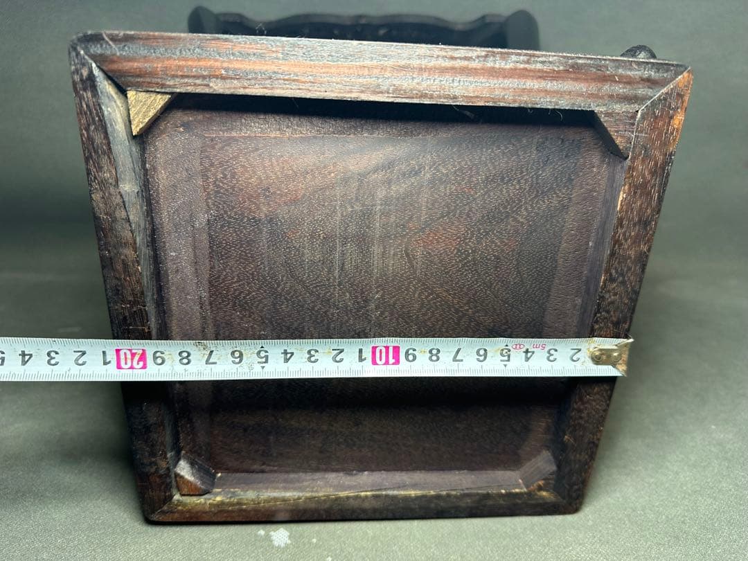 紫檀　唐草透彫　四方高脚花台　唐木二重天板如意巻足飾台　盆栽台　高卓アンティーク