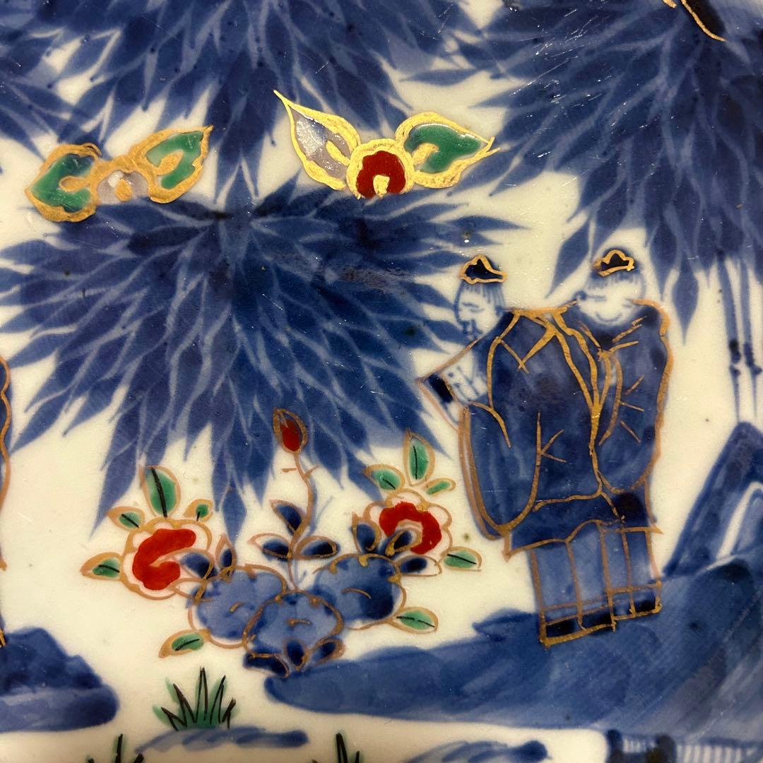 江戸期　古伊万里　染付金彩賢人図皿　無傷　本物保証