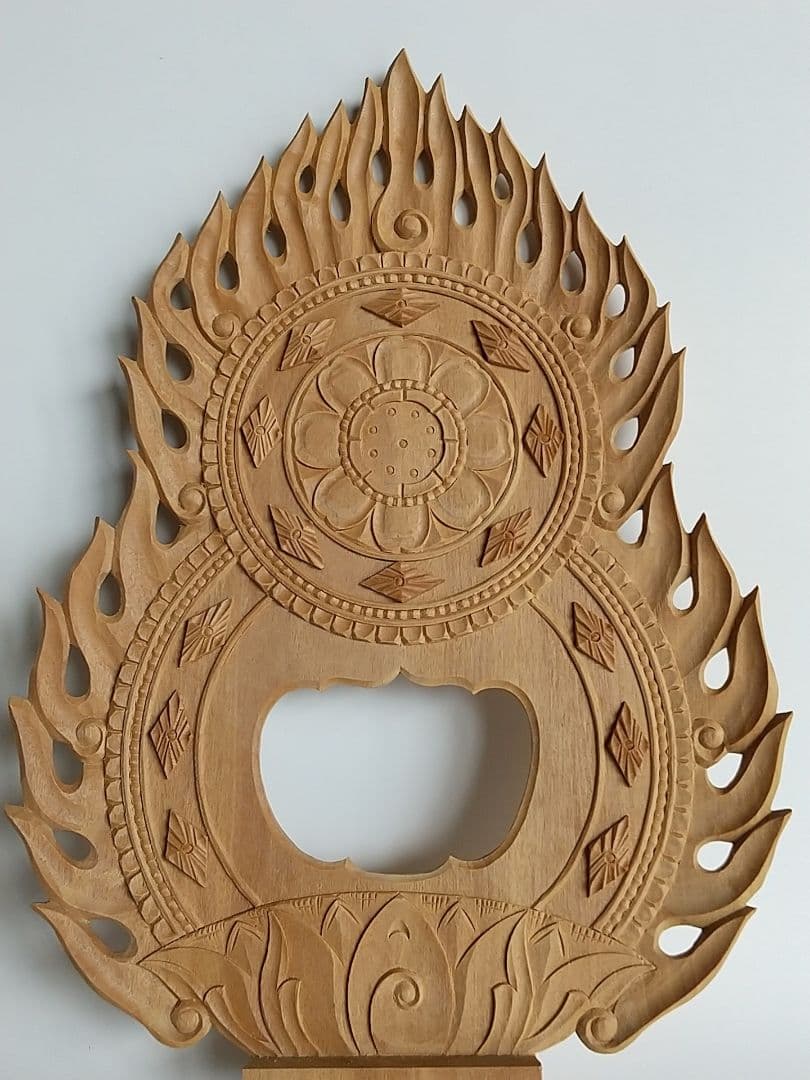 光背(3.5寸坐像用)#424 透し彫 火焔 ◆白檀 木彫 仏像付属品