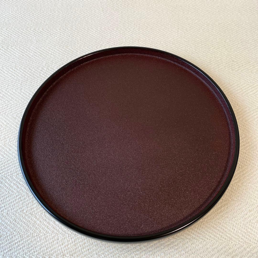 秋田 川連 高級漆器 黒えんじ色 尺乾漆 丸盆 伝統工芸品 匠漆 新品未使用