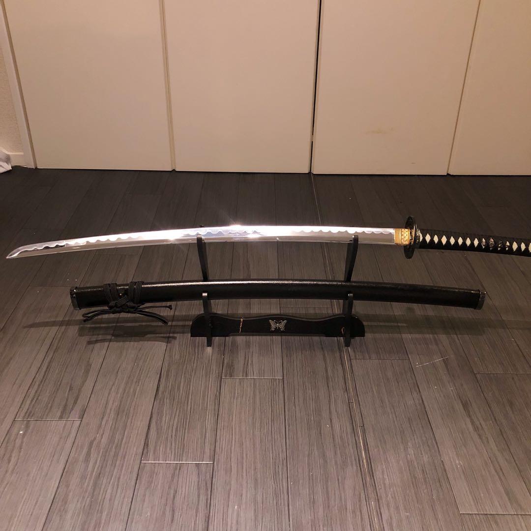 高級模造刀　高級居合刀　黒拵え　優波紋