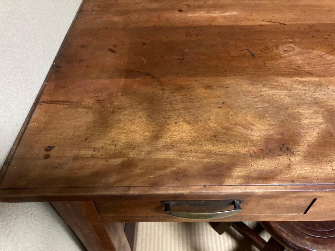 アンティーク　木製片袖机 引き出し付き