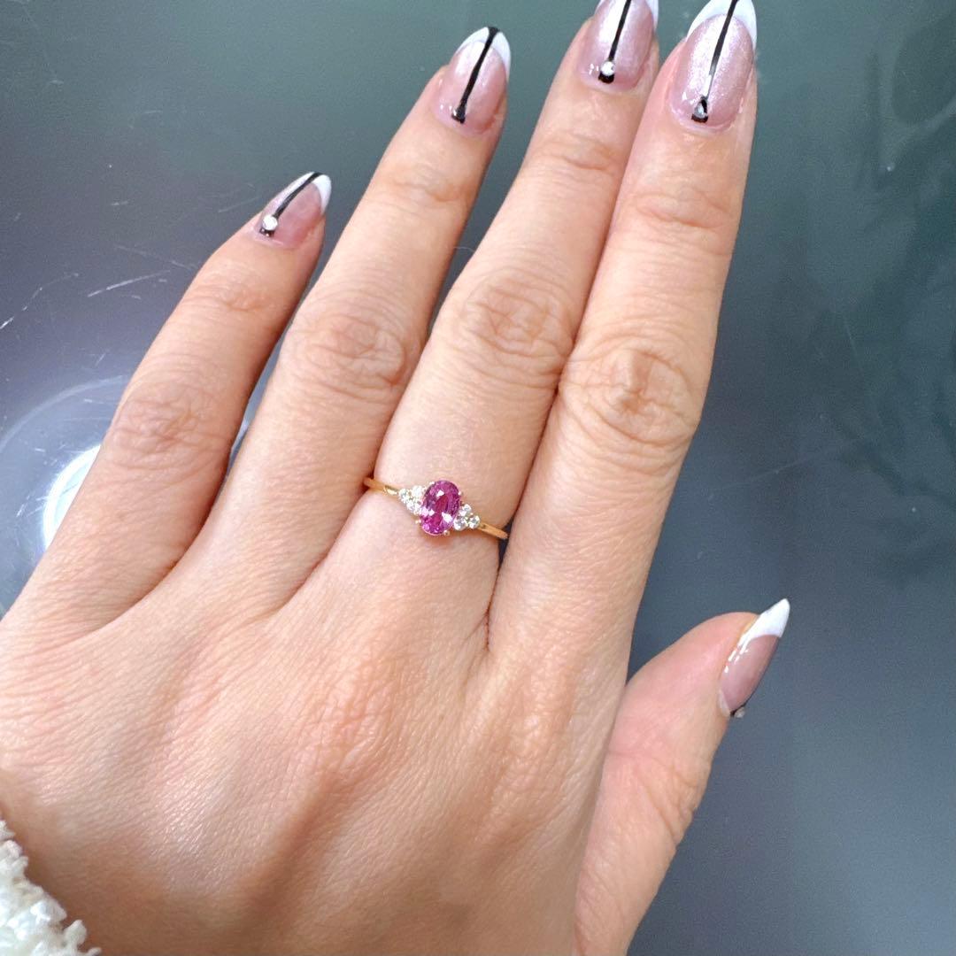 k18金イエローゴールドリング　指輪　ピンクサファイア0.63ct ダイヤモンド
