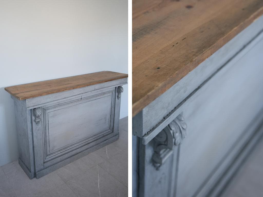 フランスアンティーク木製ショップカウンター/レジ台/テーブル机(90-21)