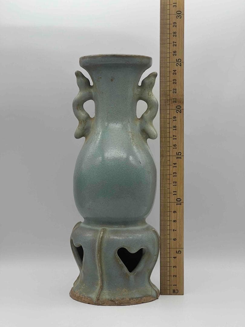 北宋時代　鈞窯広口双龍耳台座型香炉 天青釉瓶　窯変釉尊 水注(C-62)