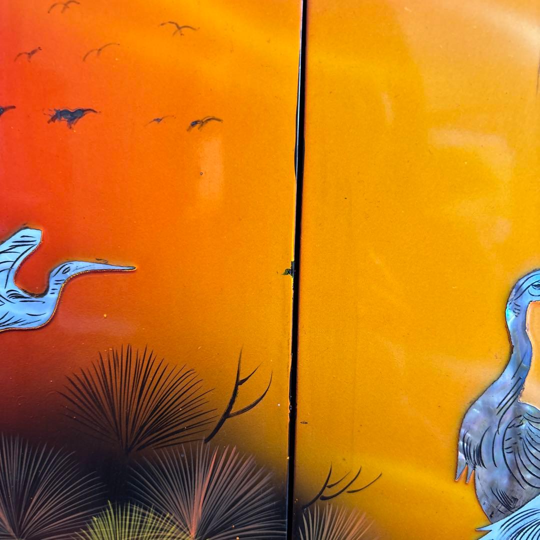 日本画風 鶴と松の木 4パネルアート