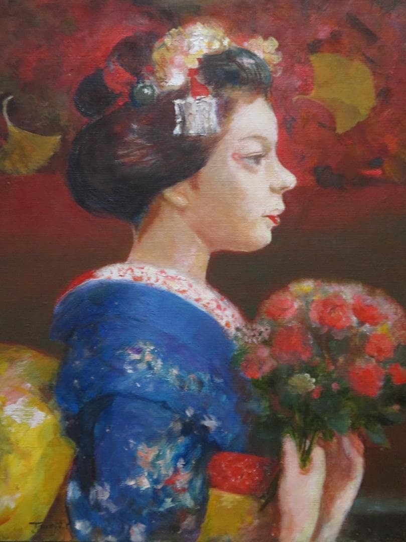 ◆　山岡恒二　「舞妓」　F6油彩　独立会　須田賞　師：須田国太郎　真作保証 　◆