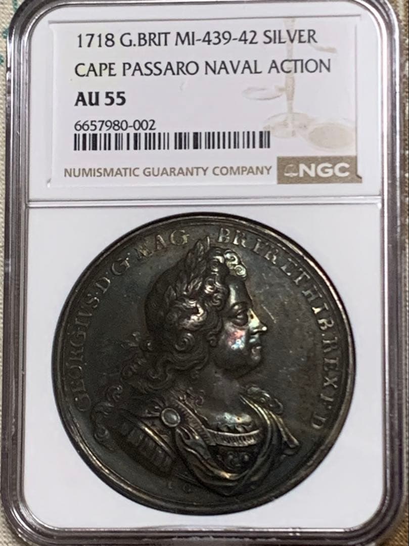 ジョージ1世　シルバーメダル　1718年 パッサロ海戦　素晴らしいダークトーン‼️