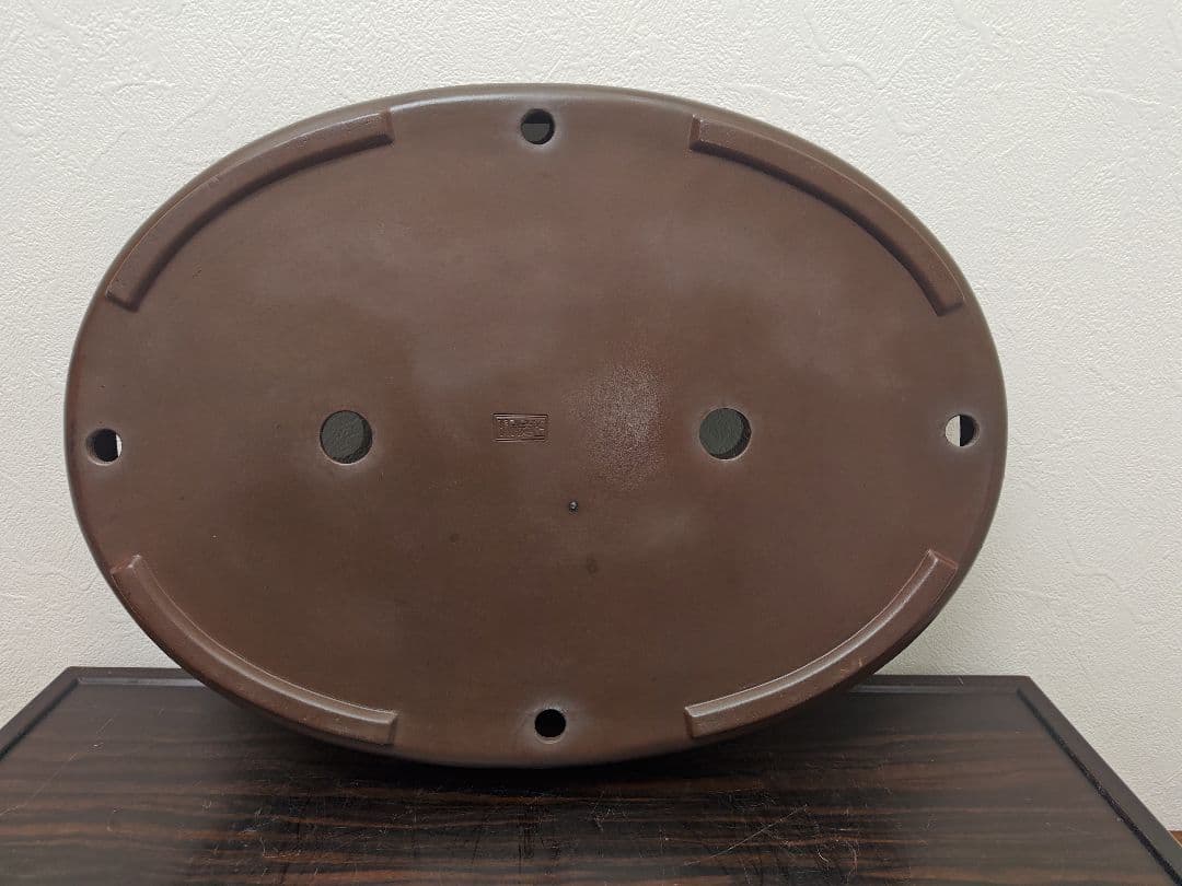 陶器製楕円形盆栽鉢 約48cm x 36cm×5cm　山秋　薄型・大型盆栽鉢