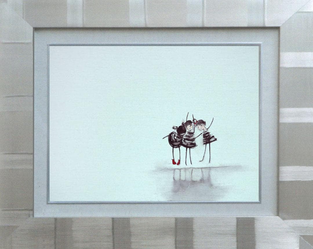 油絵 菅家令子 絵 絵画インテリア額付(青緑＋金色の枠) F4-081514子供