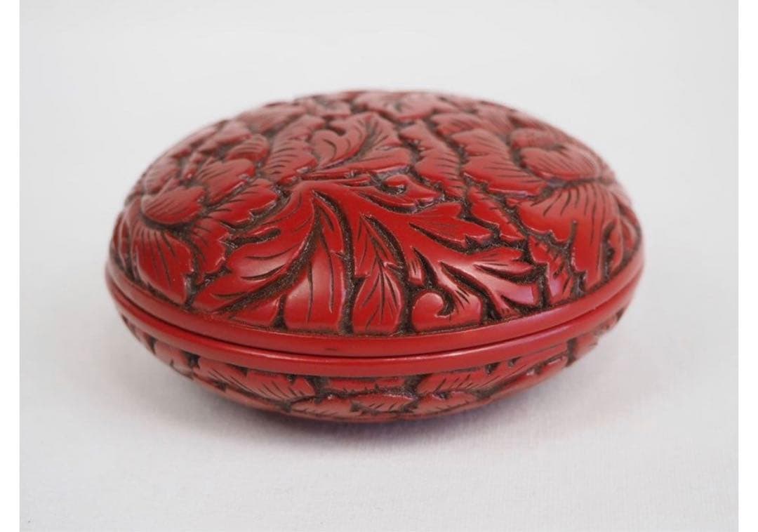送料無料　作家在銘　村上堆朱　牡丹紋香合　茶道具