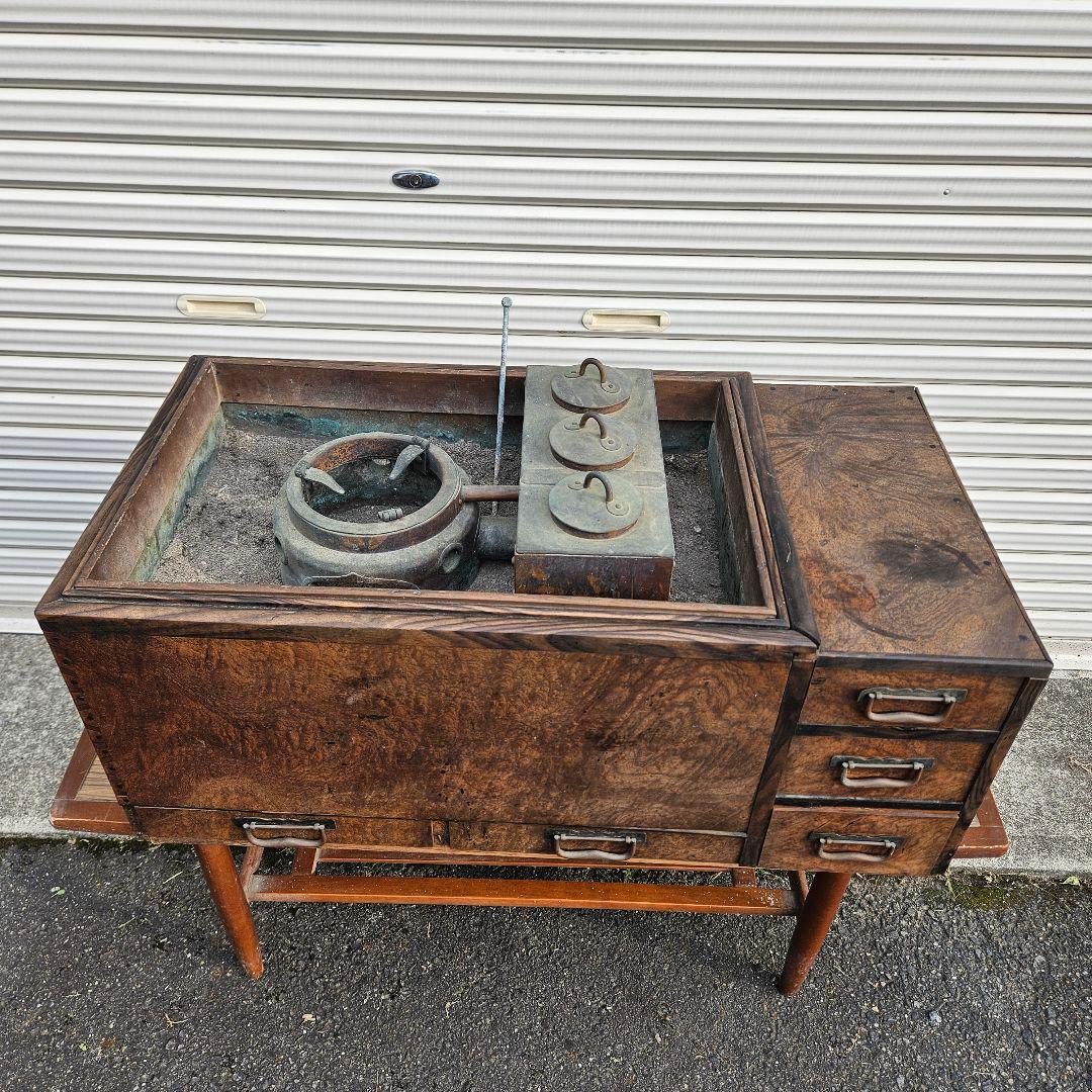 長火鉢 燗銅壷付き五徳 引出し付 囲炉裏 火鉢 古道具 アンティーク