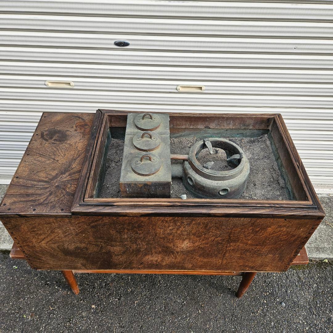 長火鉢 燗銅壷付き五徳 引出し付 囲炉裏 火鉢 古道具 アンティーク