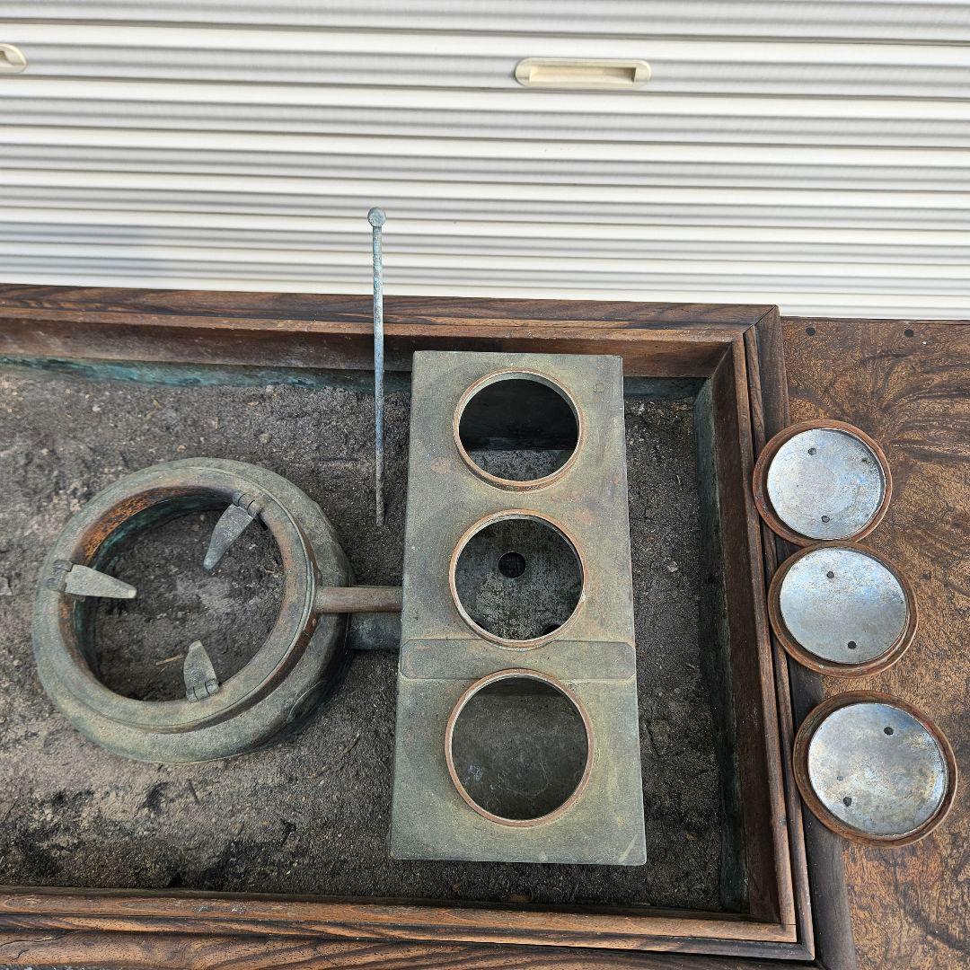 長火鉢 燗銅壷付き五徳 引出し付 囲炉裏 火鉢 古道具 アンティーク