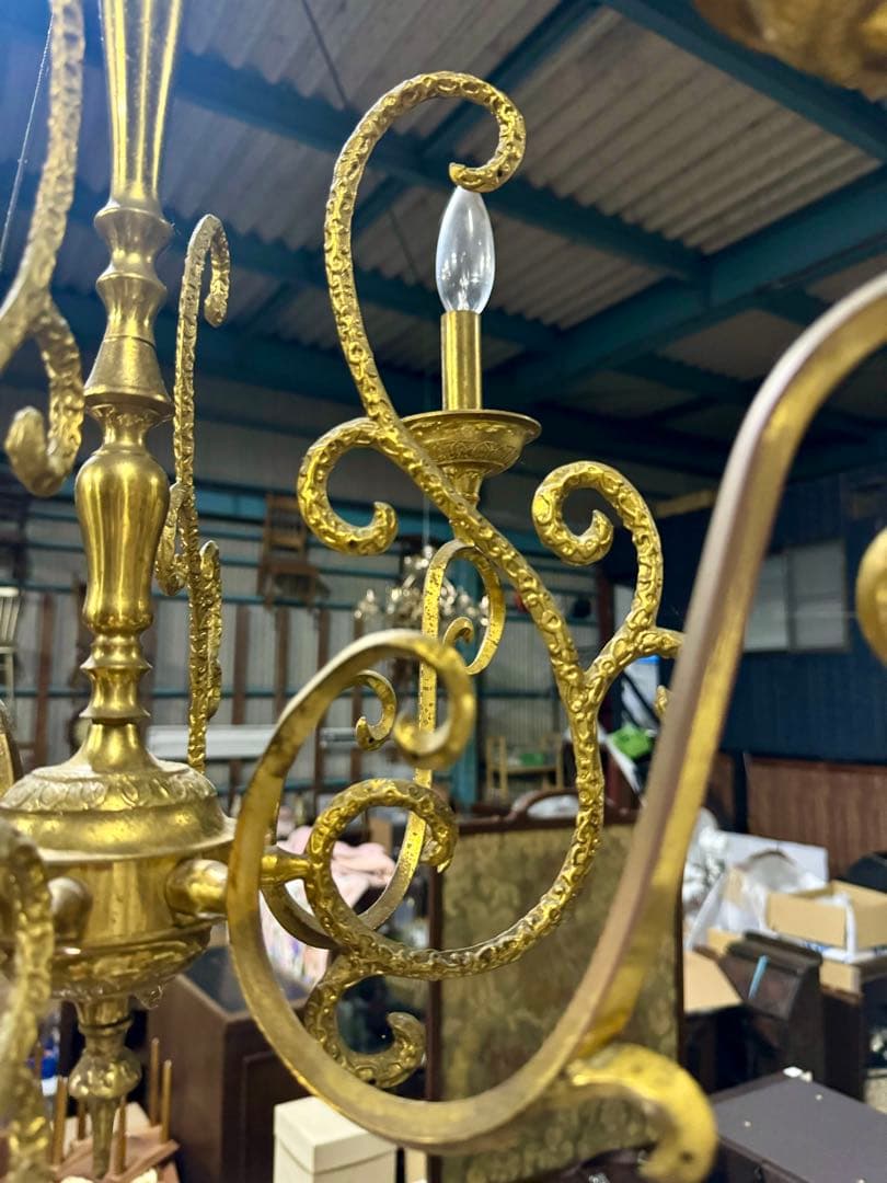 アンティーク 西洋シャンデリア 直径55×高さ60 ヴィンテージ 艶消しゴールド