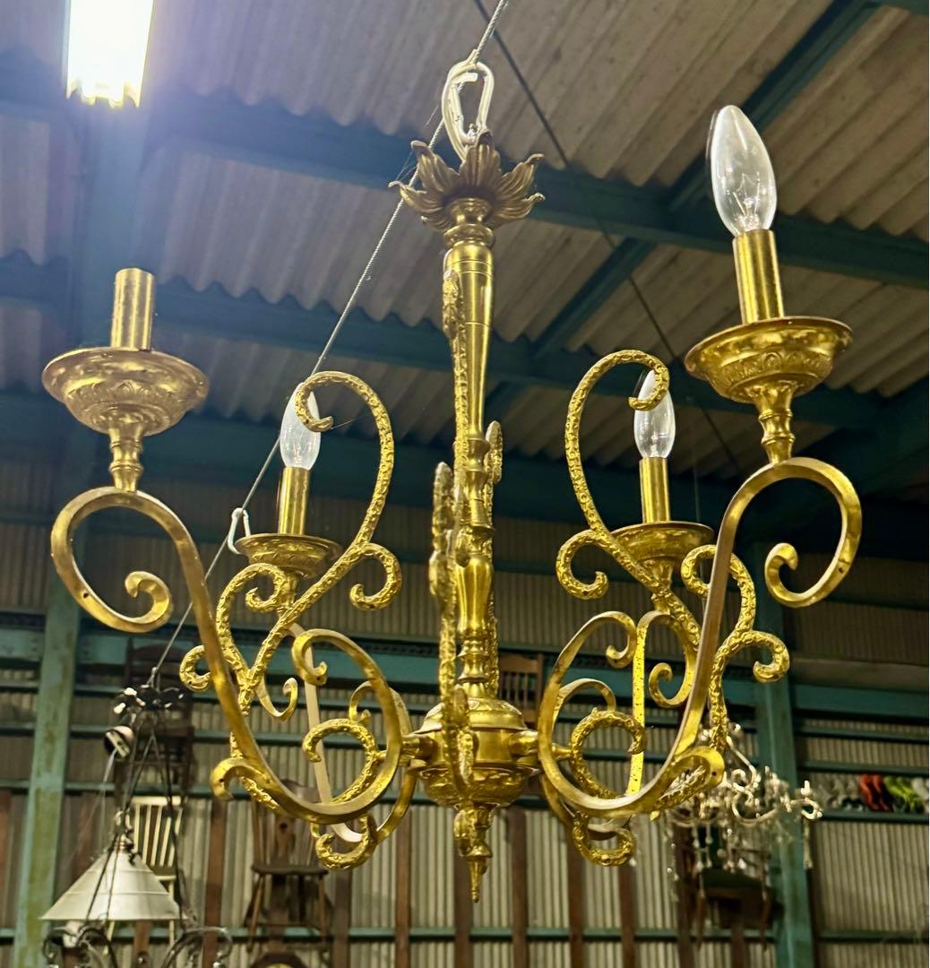 アンティーク 西洋シャンデリア 直径55×高さ60 ヴィンテージ 艶消しゴールド