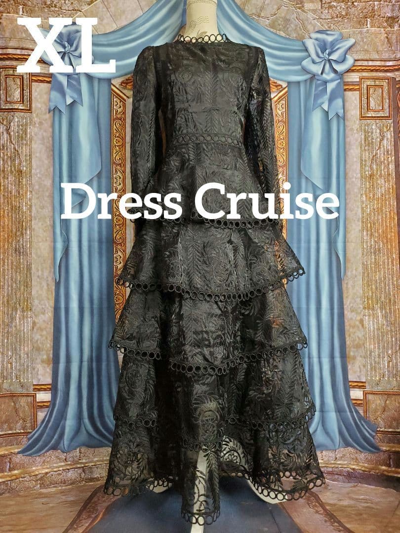 XL【新品インポートセレクト】オーガンジー×トーションレースティアードワンピース