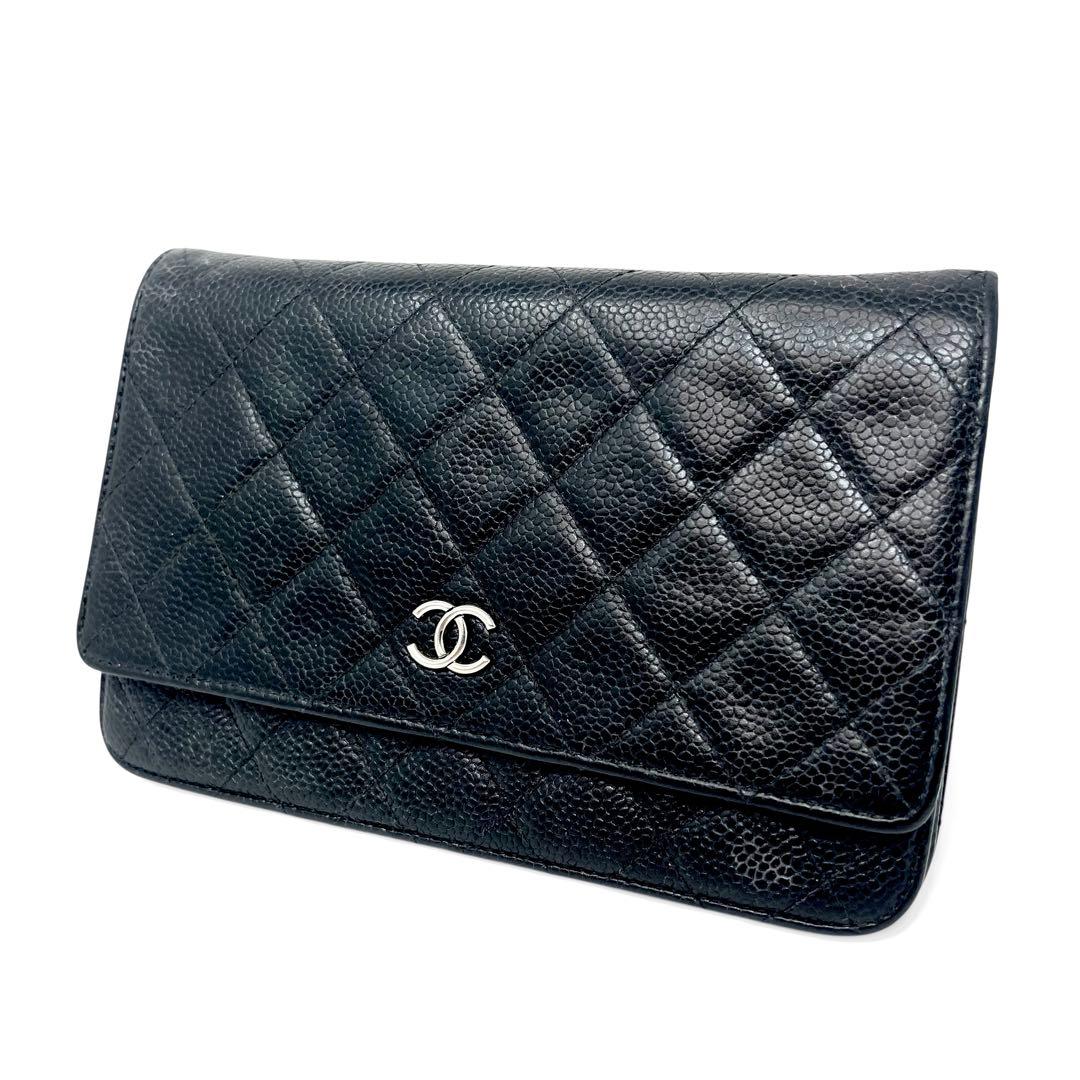 CHANEL シャネル キャビアスキン マトラッセ チェーンウォレット 長財布