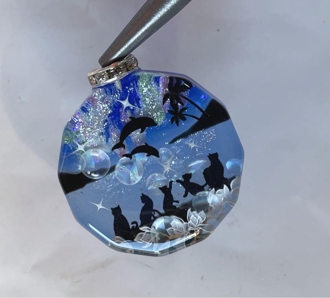 すず☆らん/オーロラとイルカと子猫達　蓄光　オルゴナイトキーホルダー