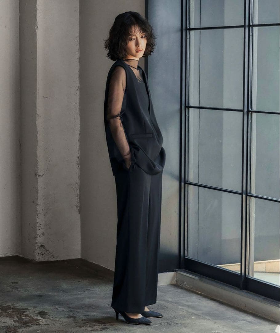 GIRL チュールレイヤードトップス&ワイドパンツ セットアップ 低身長 結婚式