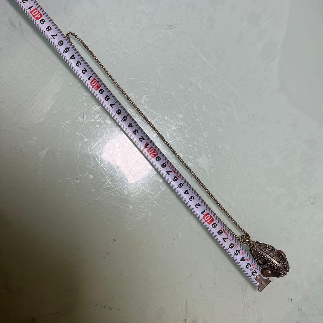 シルバー色ペンダント オレンジ石付き 約60cm 鼻煙壺アンティーク
