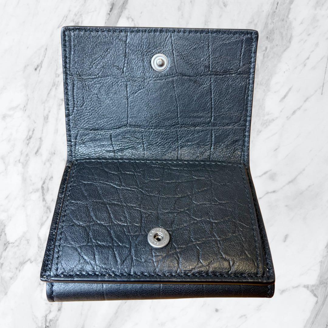 極美品✨サンローラン YSL カサンドラ クロコ型押し 三つ折り財布 黒