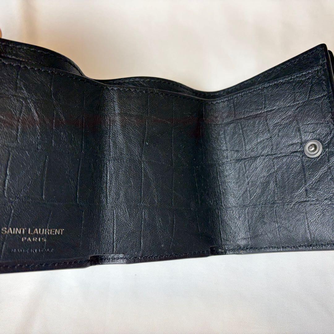 極美品✨サンローラン YSL カサンドラ クロコ型押し 三つ折り財布 黒