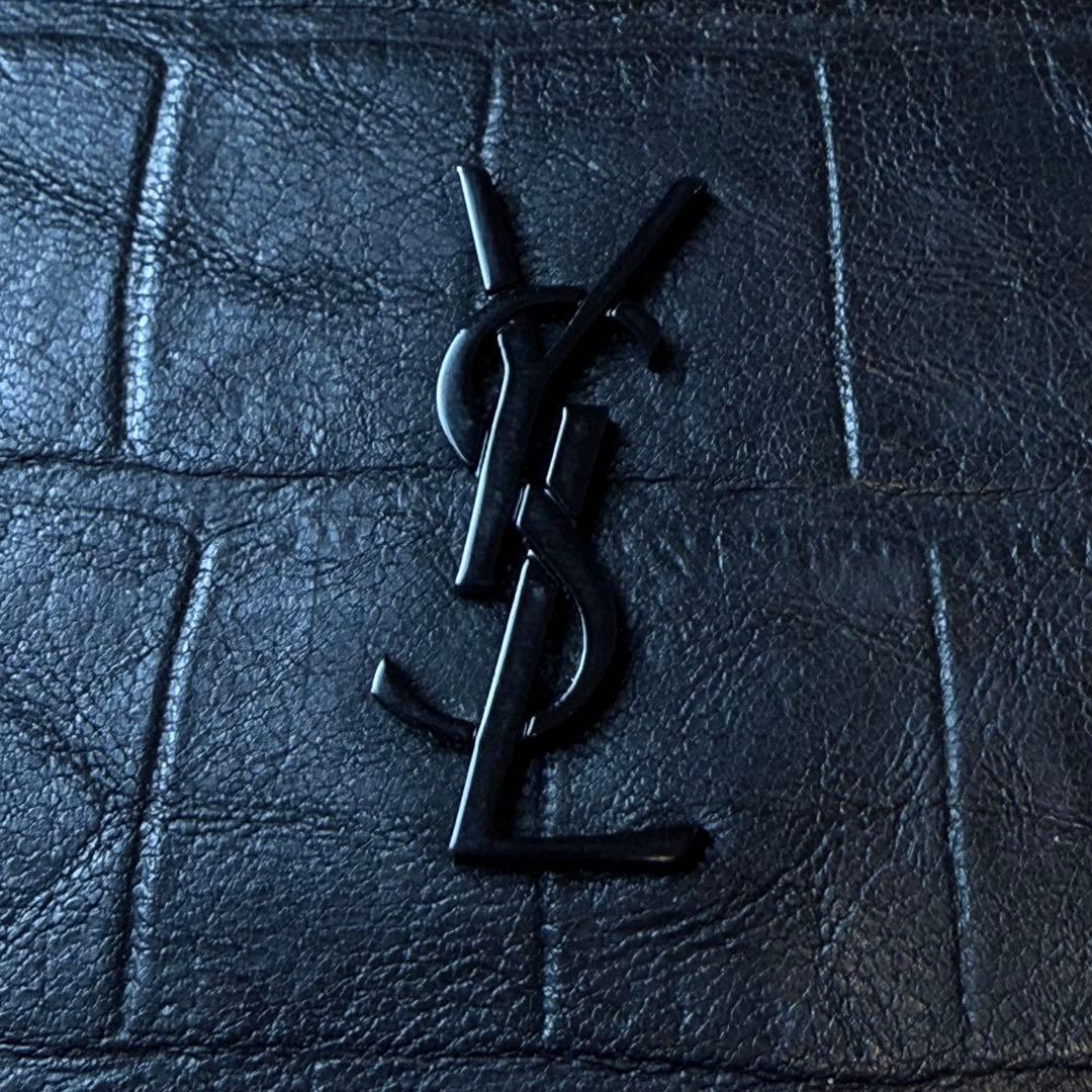 極美品✨サンローラン YSL カサンドラ クロコ型押し 三つ折り財布 黒