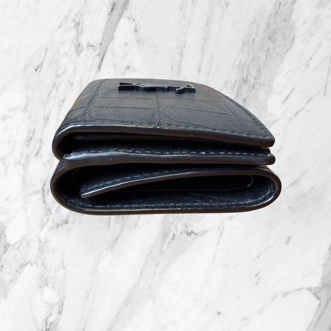 極美品✨サンローラン YSL カサンドラ クロコ型押し 三つ折り財布 黒