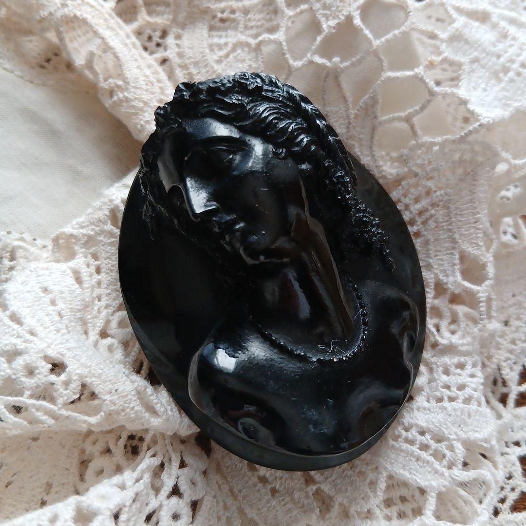 Vintage❗ブラック 彫刻 女性モチーフ ブローチ 女神 蚤の市
