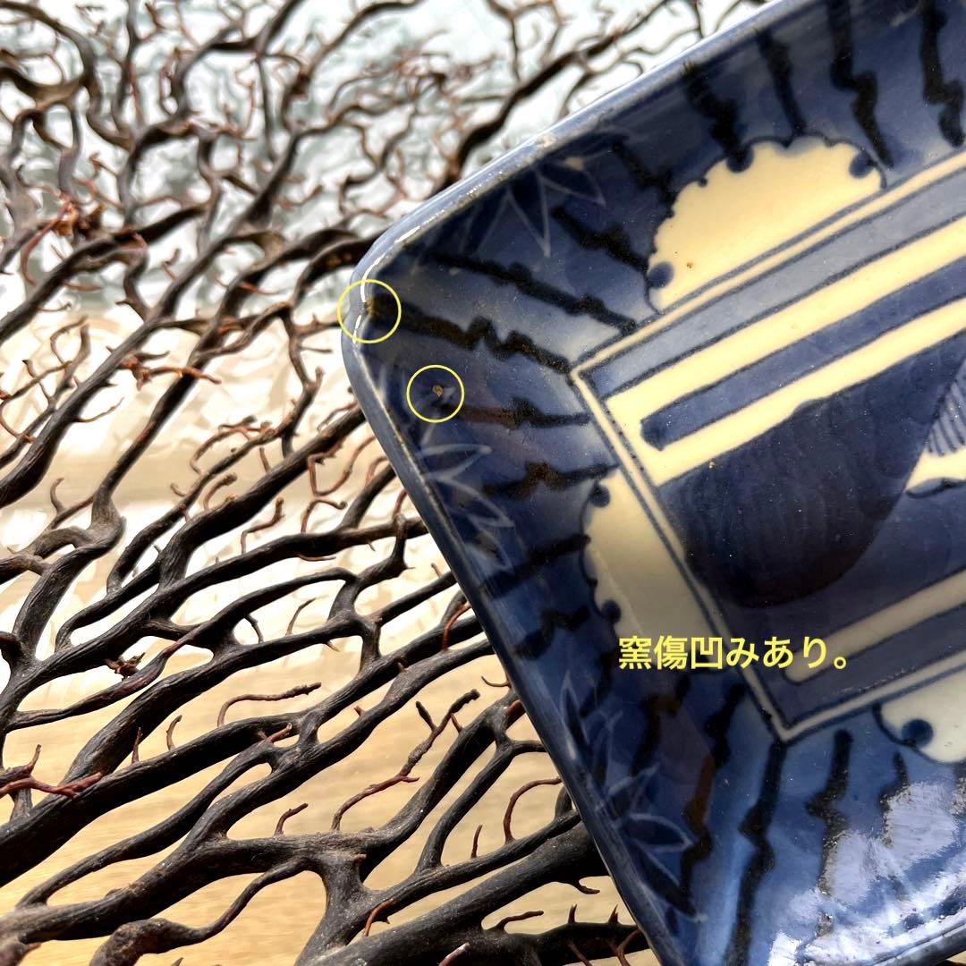 骨董　古伊万里　古染付　竹林　希少　雪輪紋　長皿　ペン皿　１客