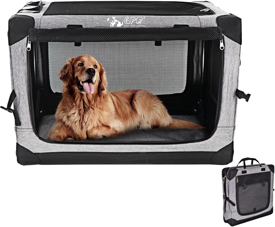 GPR ペット ソフトクレート ケージ ペットキャリー (シルバグレー, XL)
