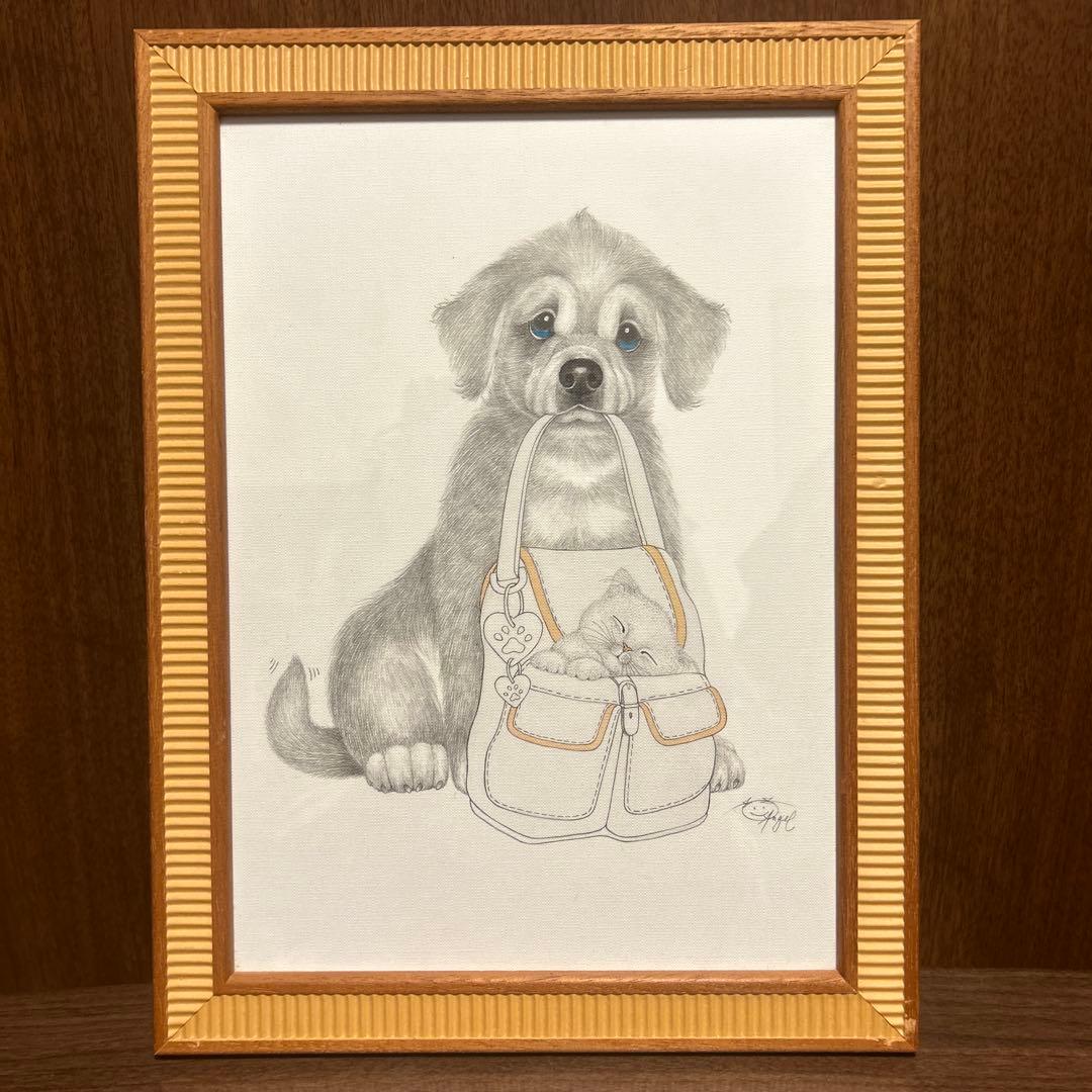 ゴールデンレトリバーと子猫の絵