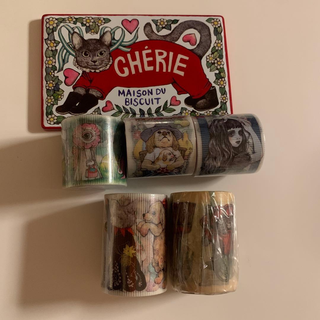 ヒグチユウコ　養生テープ　マスキングテープ　ロールふせん　ビスキュイ缶入り